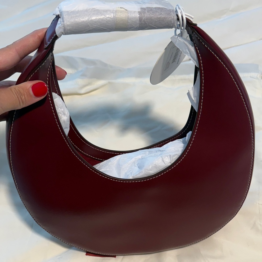 STAUD Raspberry Shoulder Moon Bag NWT - Picture 7 of 9